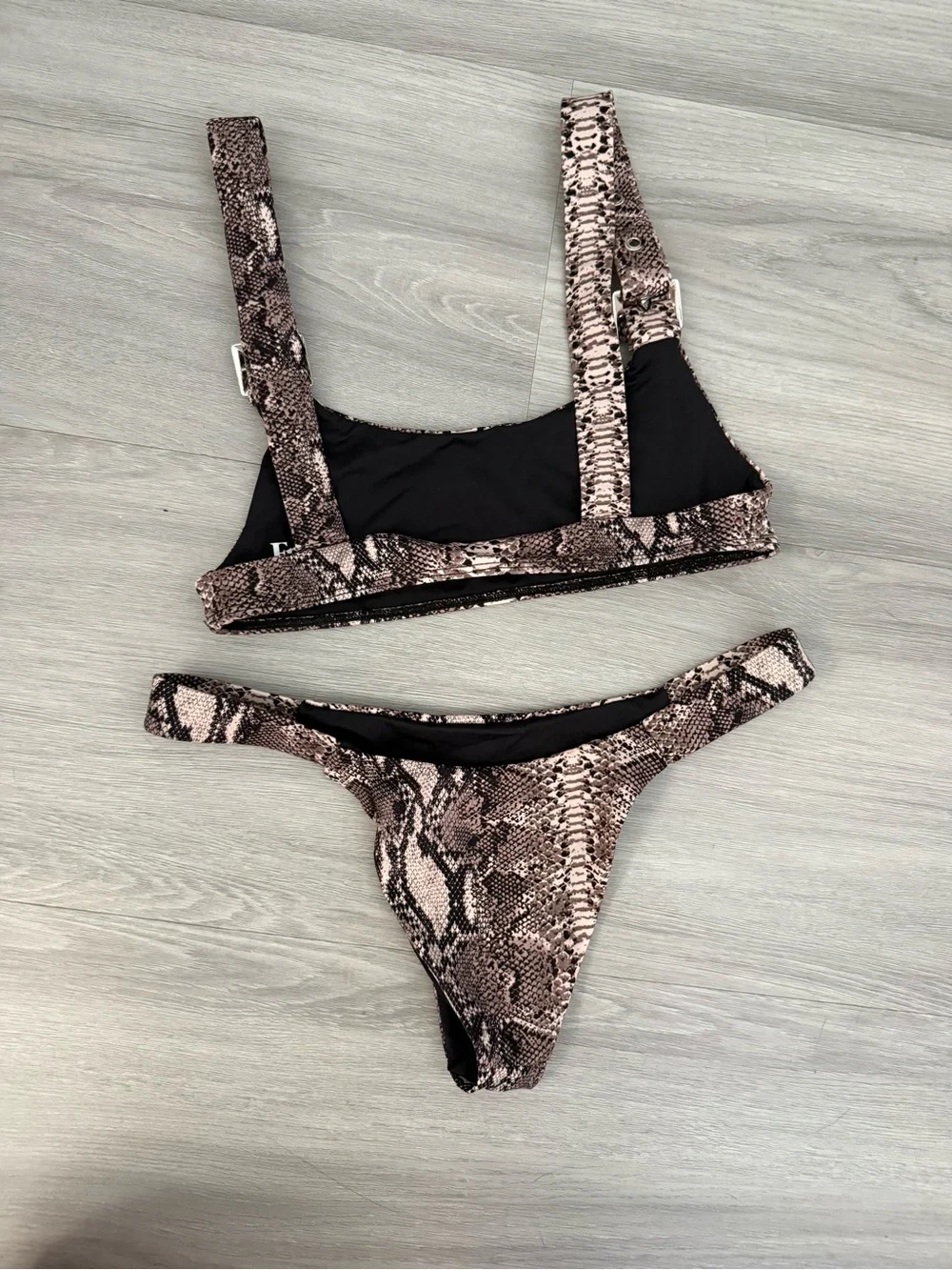 Frankie's Bikinis snakeskin python print scoop top & high rise thong bottoms
